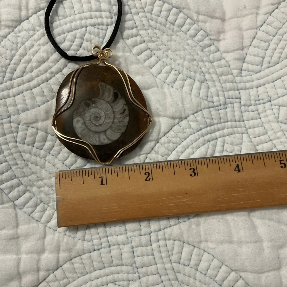 Artisan Gold and Brown Fossil Pendant Necklace - Picture 4 of 7